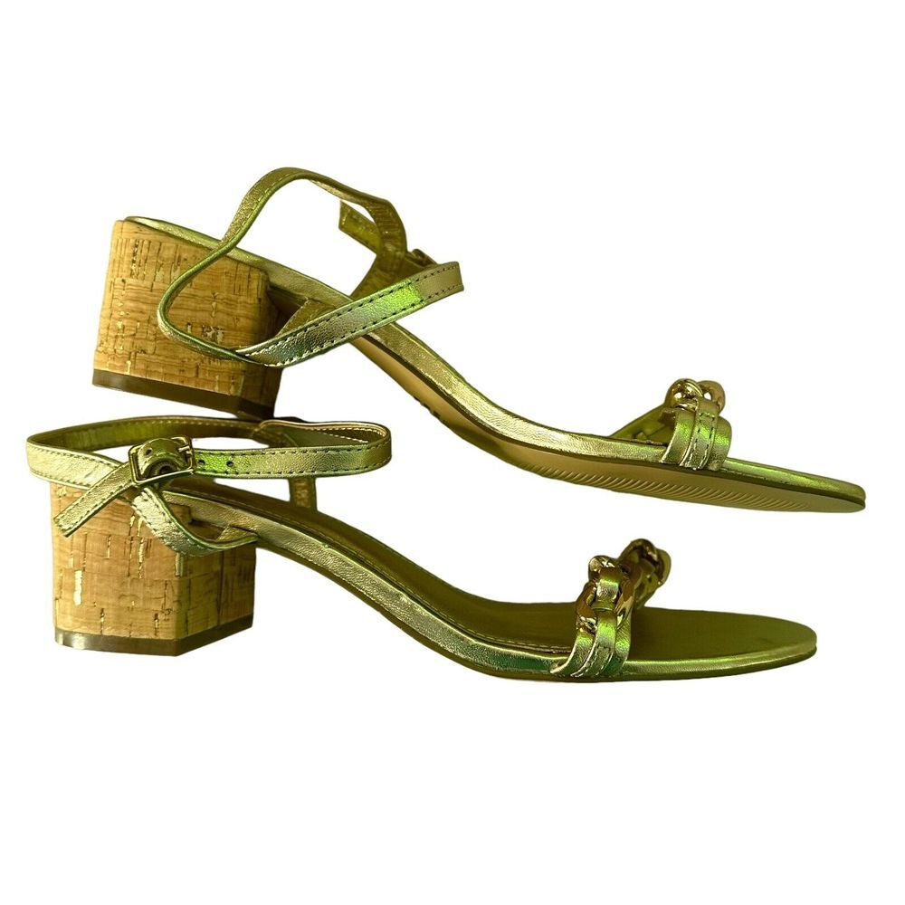 Lilly Pulitzer Marcia Block Heel Sandal Metallic Gold Leather Women's Size 8 - Picture 8 of 12